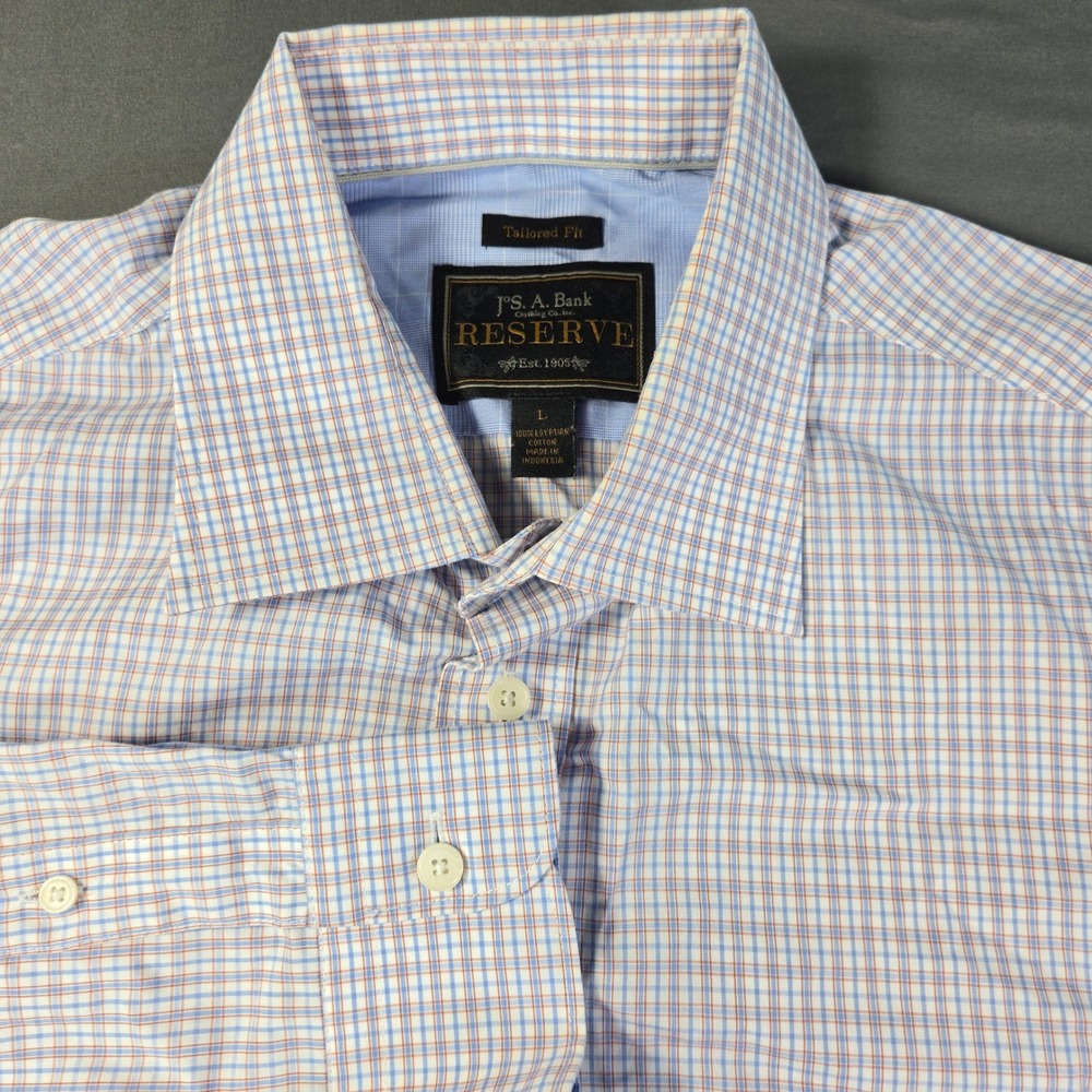 Jos. A. Bank Reserve Tailored Fit Egyptian Cotton Check Dress Shirt Men's Large